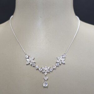 Weddings Bridal Silver Tone Cubic Zirconia Water Drop Necklace NWOT